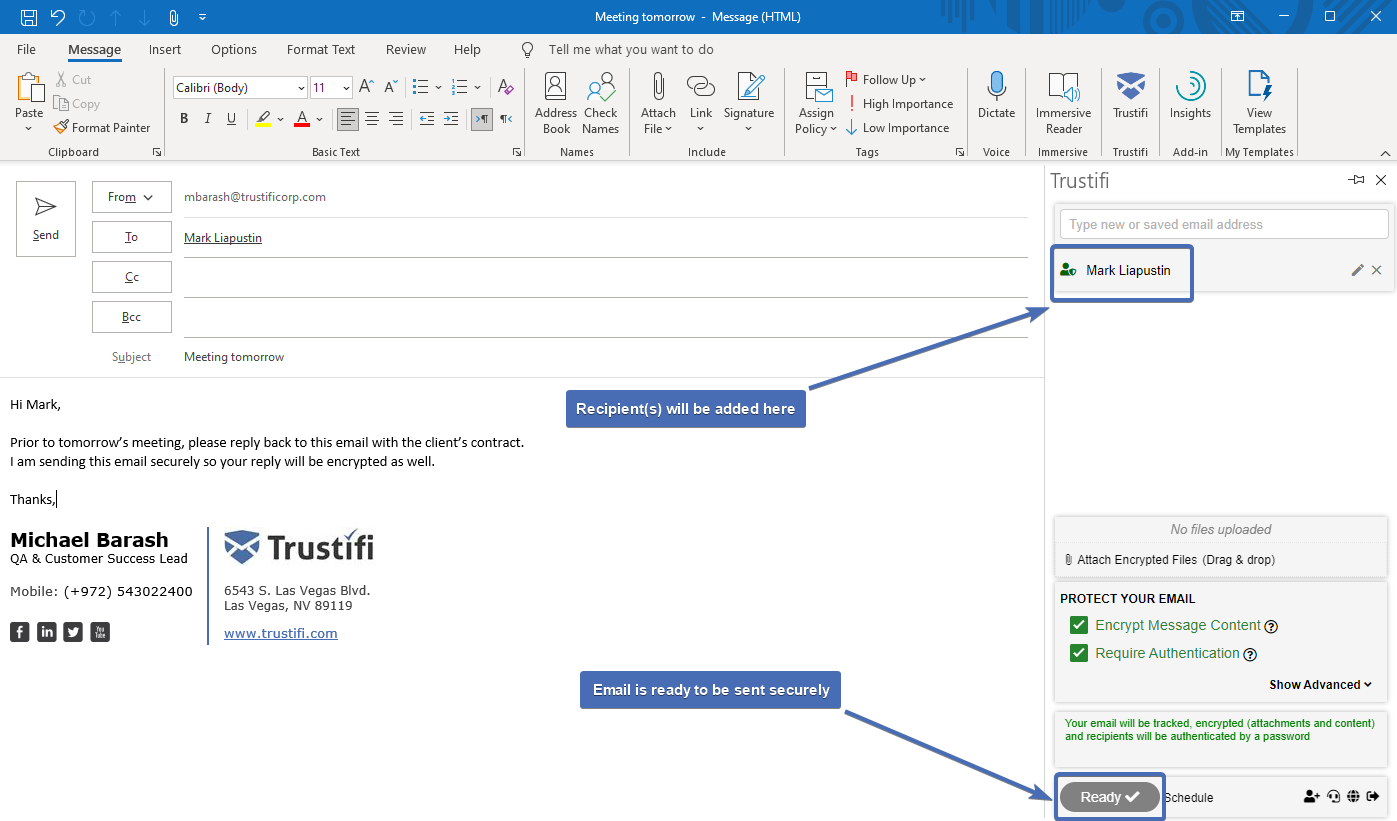 Email is ready to be sent securely