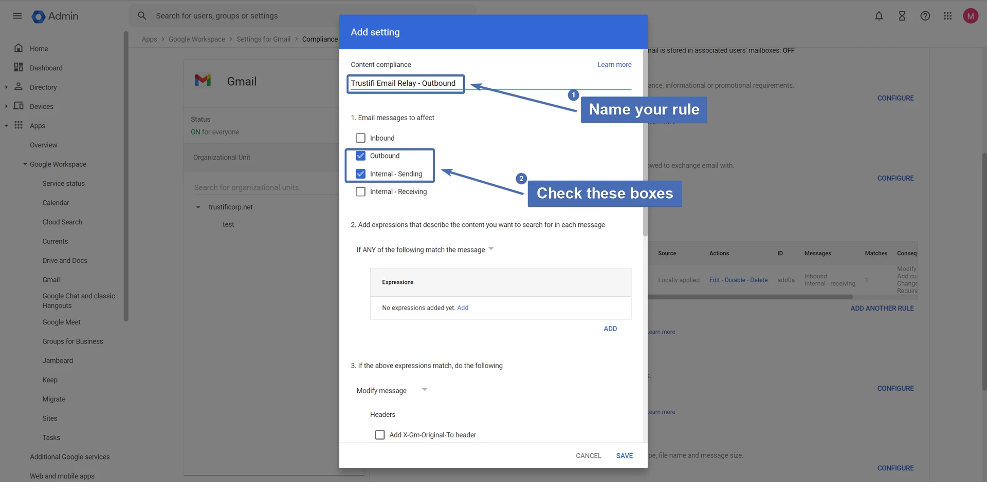 Naming the rule and selecting routing