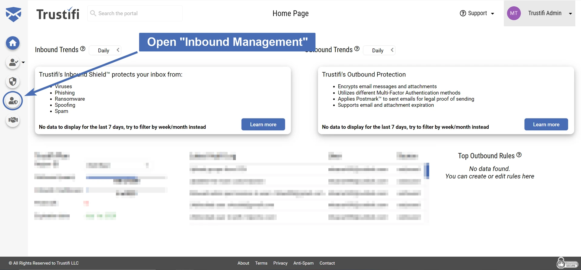 Opening the "Inbound Management" page