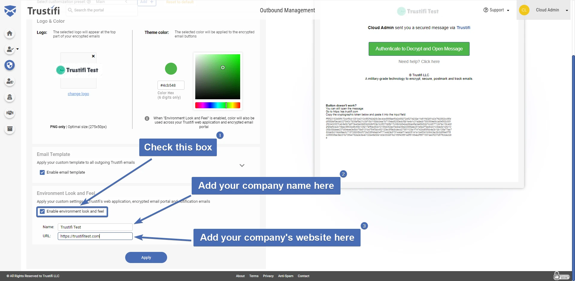 Applying company name and URL