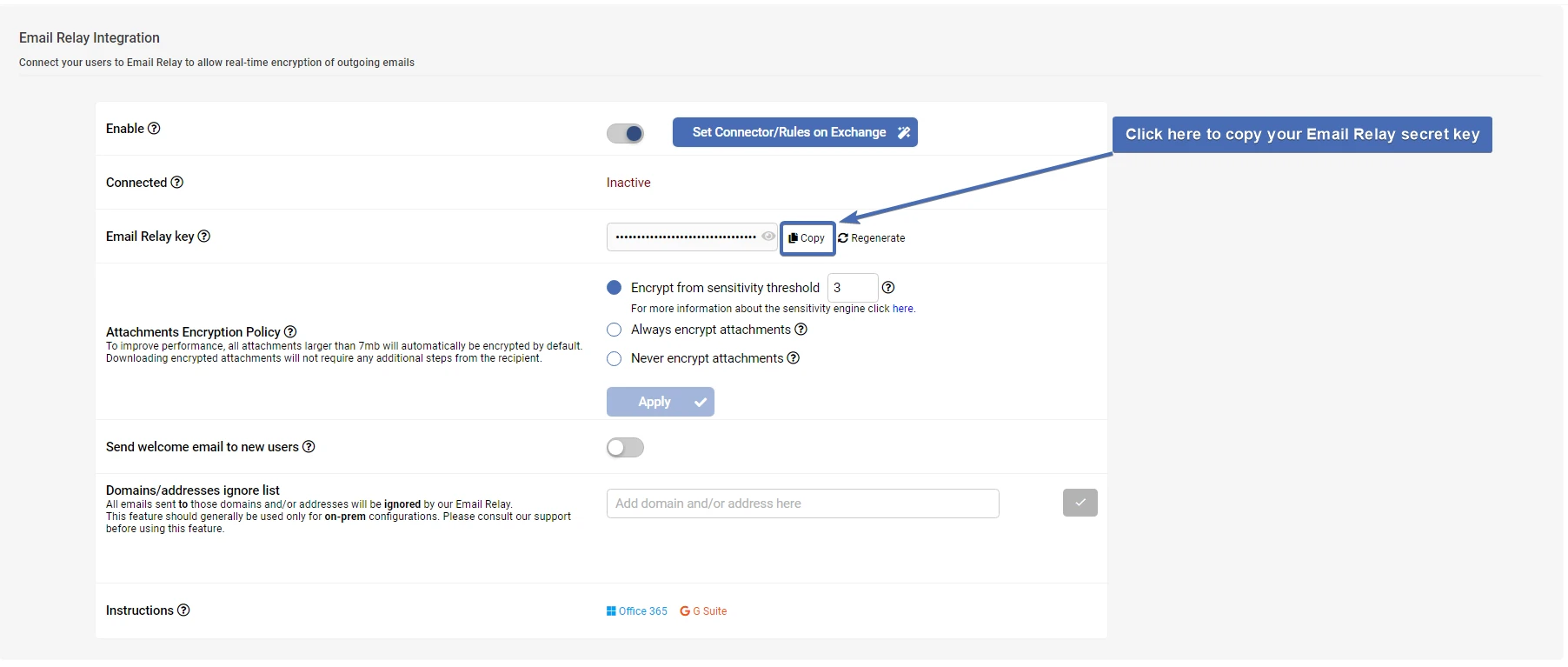 Copying the Email Relay secret key