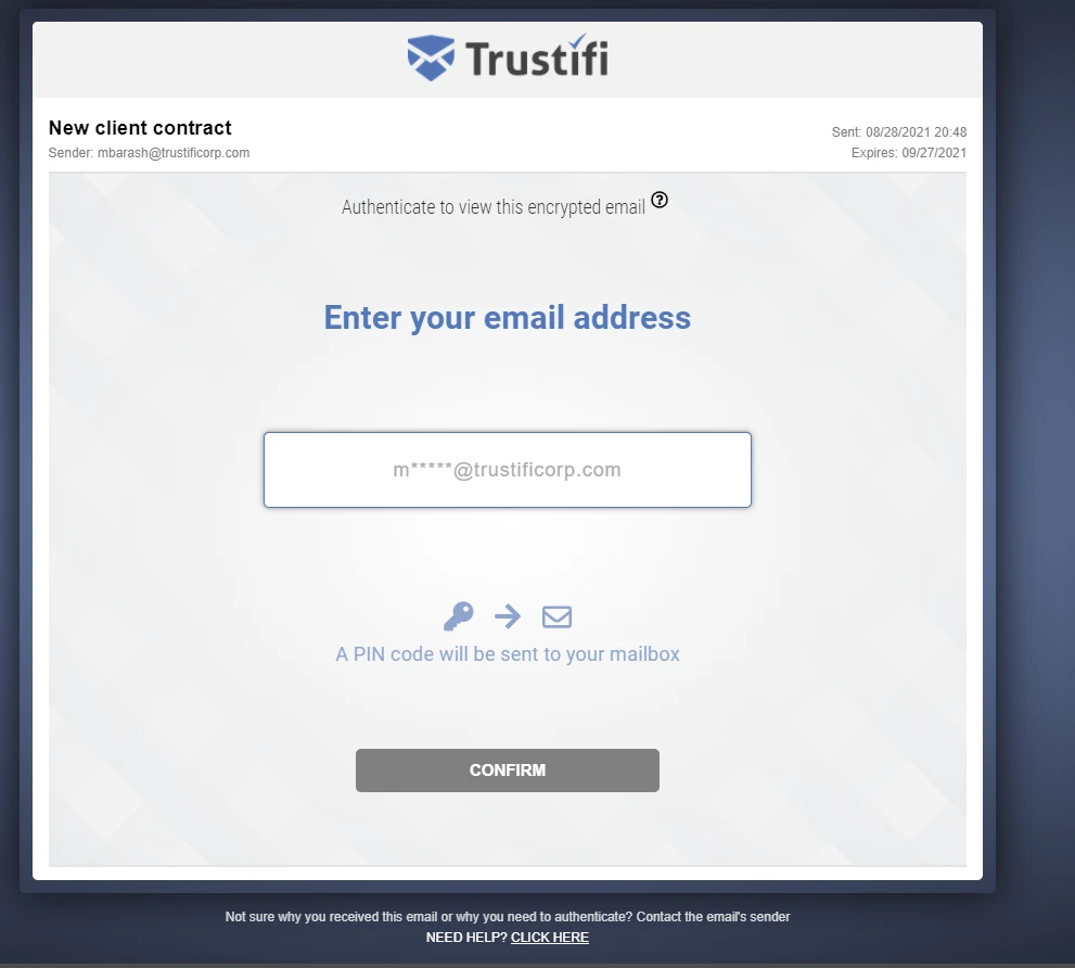 Enter email address to authenticate