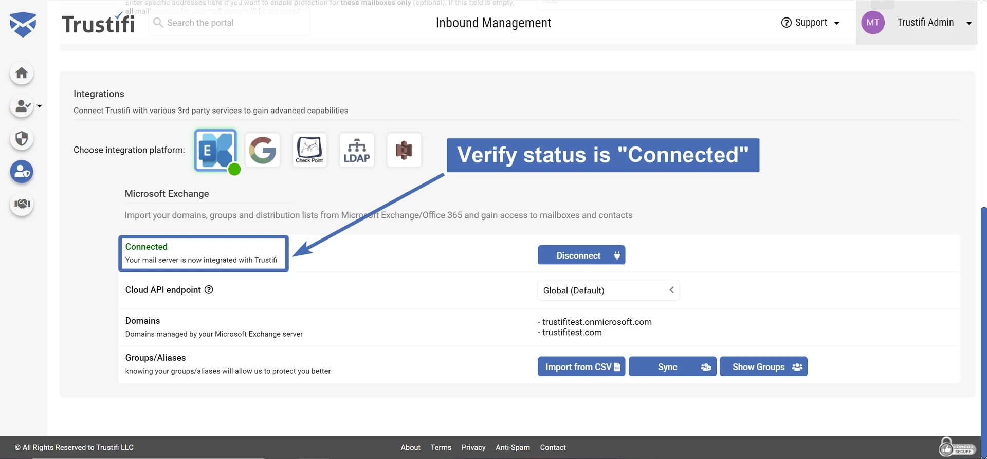 Exchange integration is connected