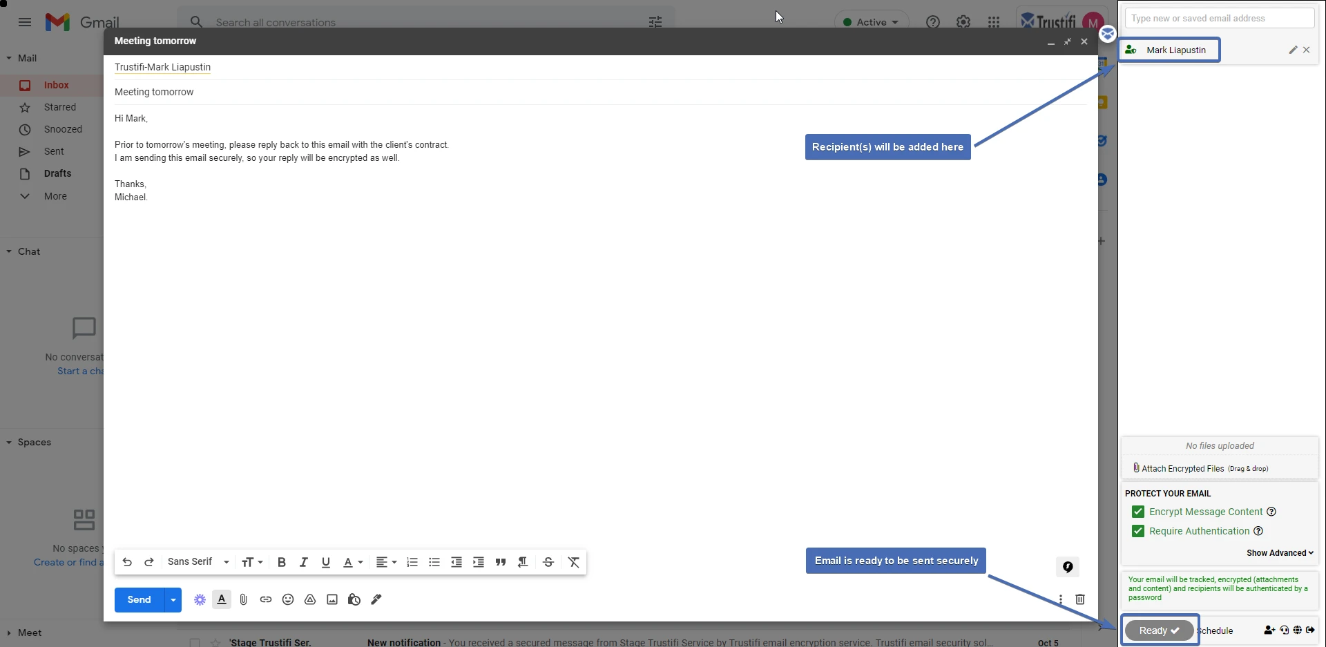 Email is secured and ready to be sent