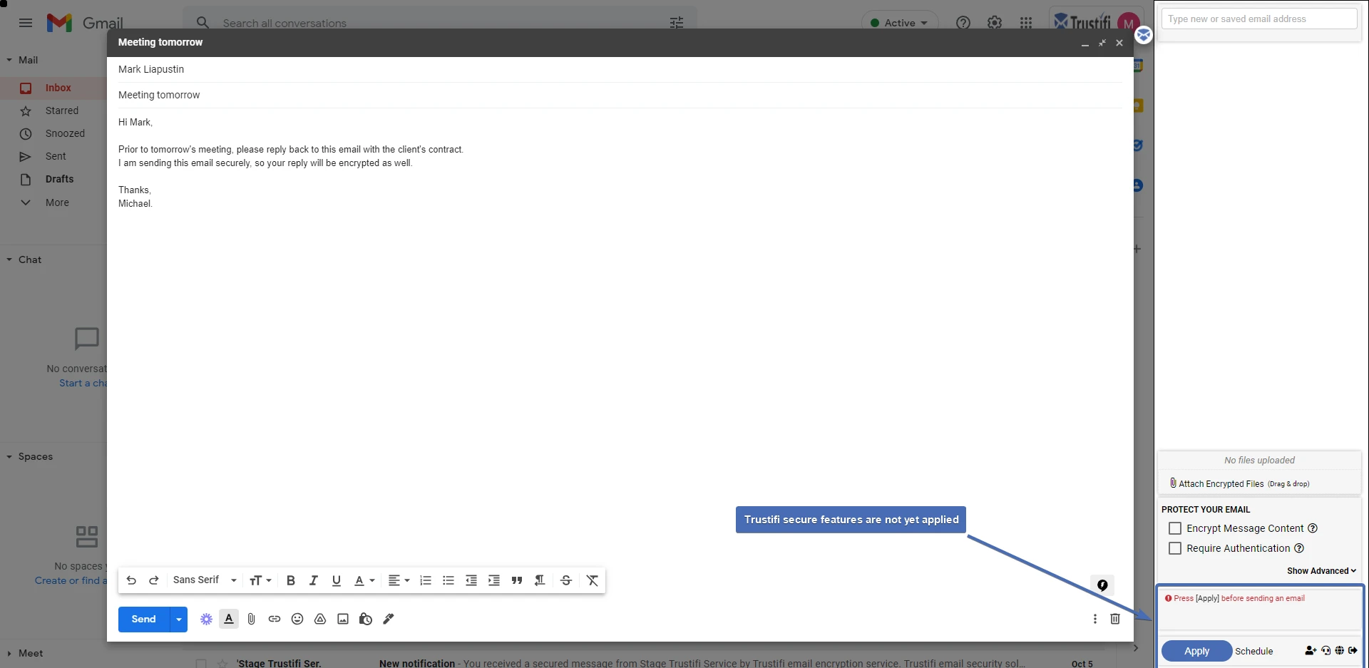 New email is not yet secured