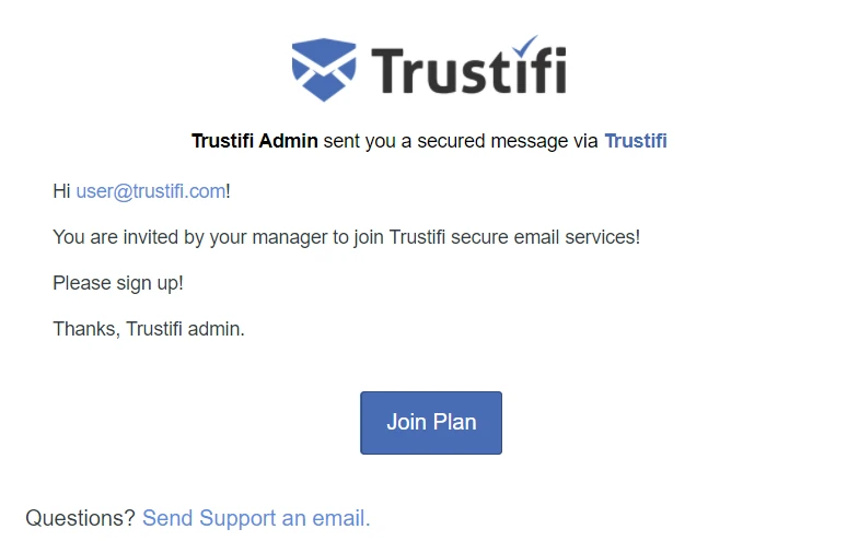 A invitation email from Trustifi