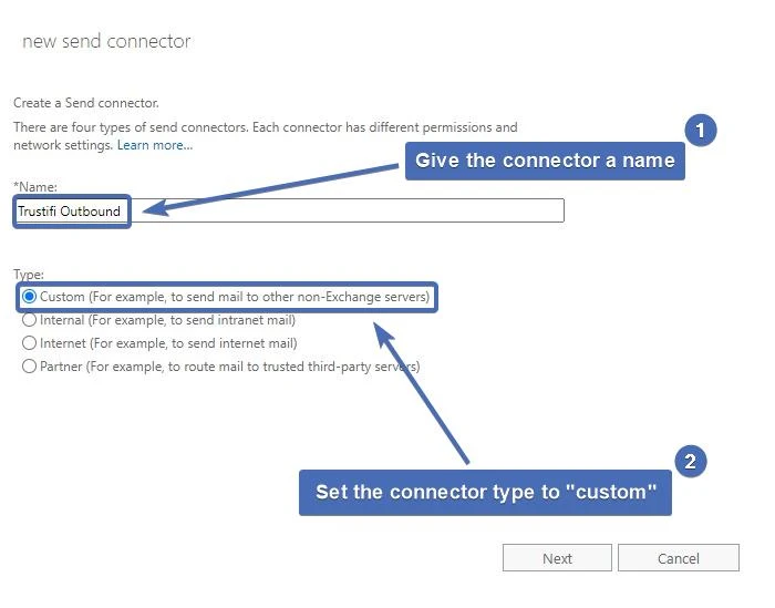 Setting the connector name and type