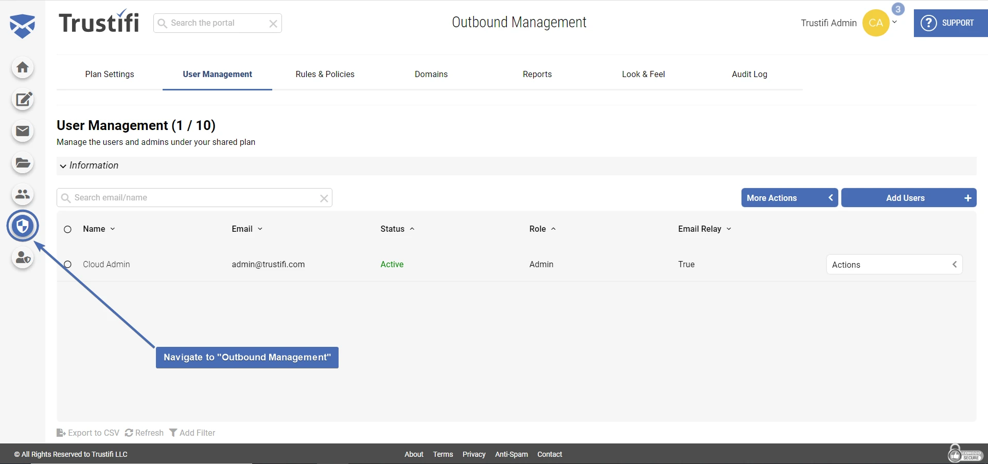 Navigating to "Outbound Management"