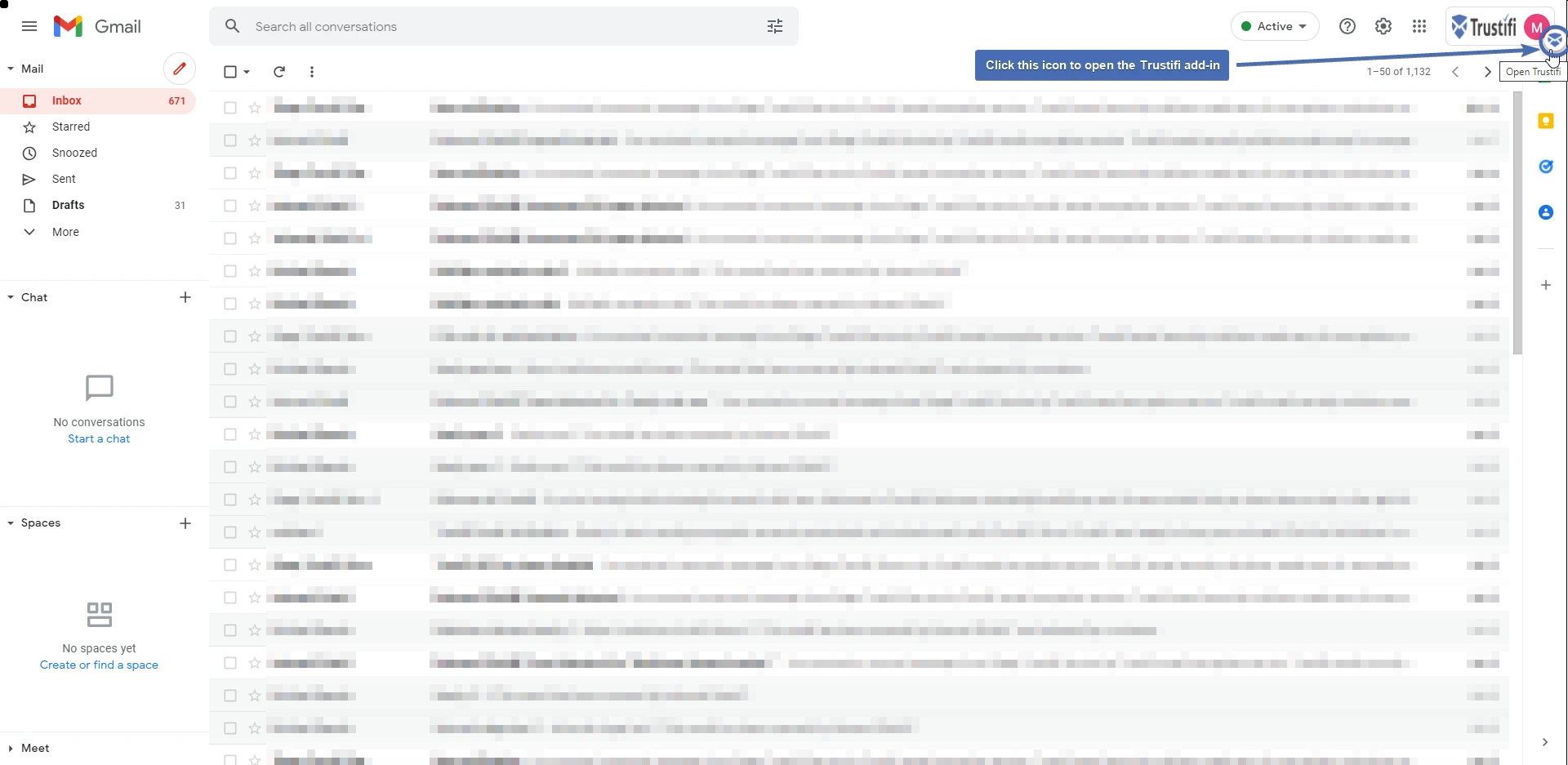 Opening the Trustifi add-in in Gmail
