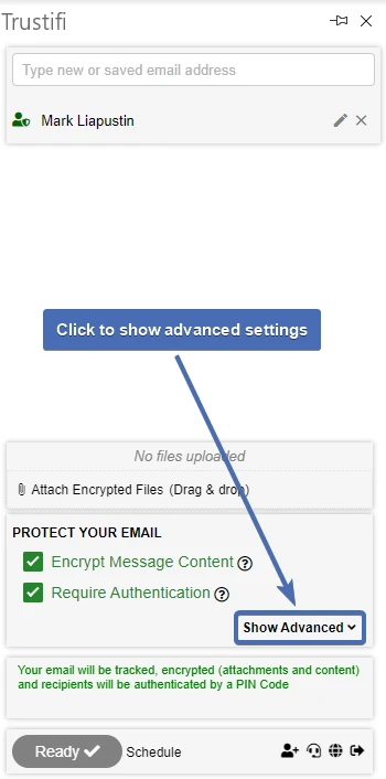 Opening the advanced settings menu