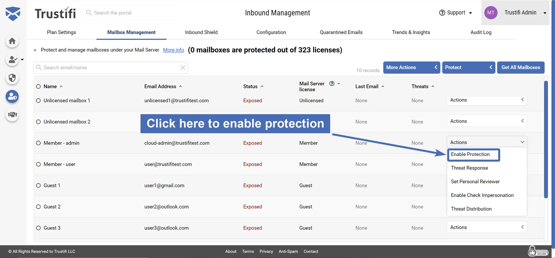 Applying protection to a single mailbox
