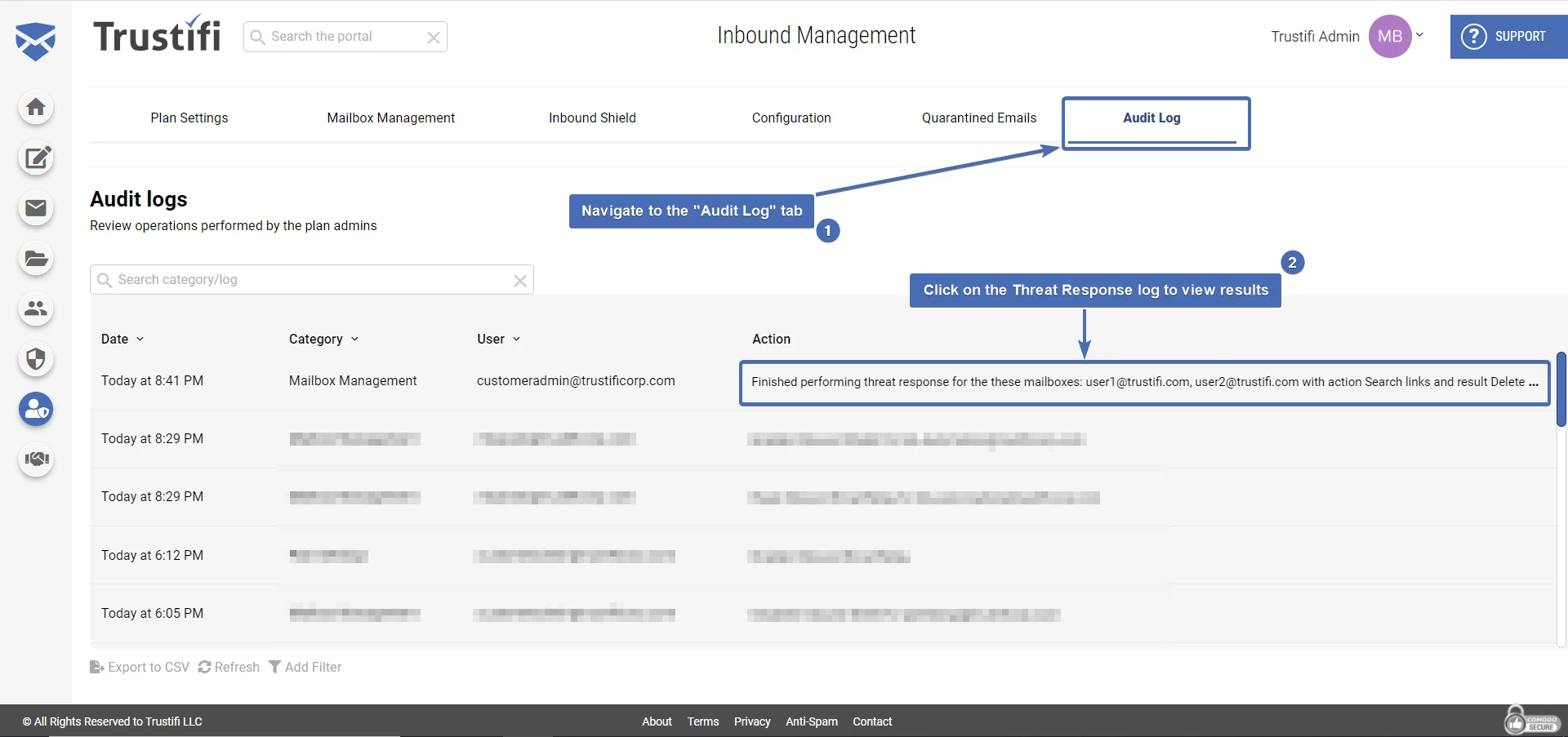 Finding the Threat Response results in the audit log