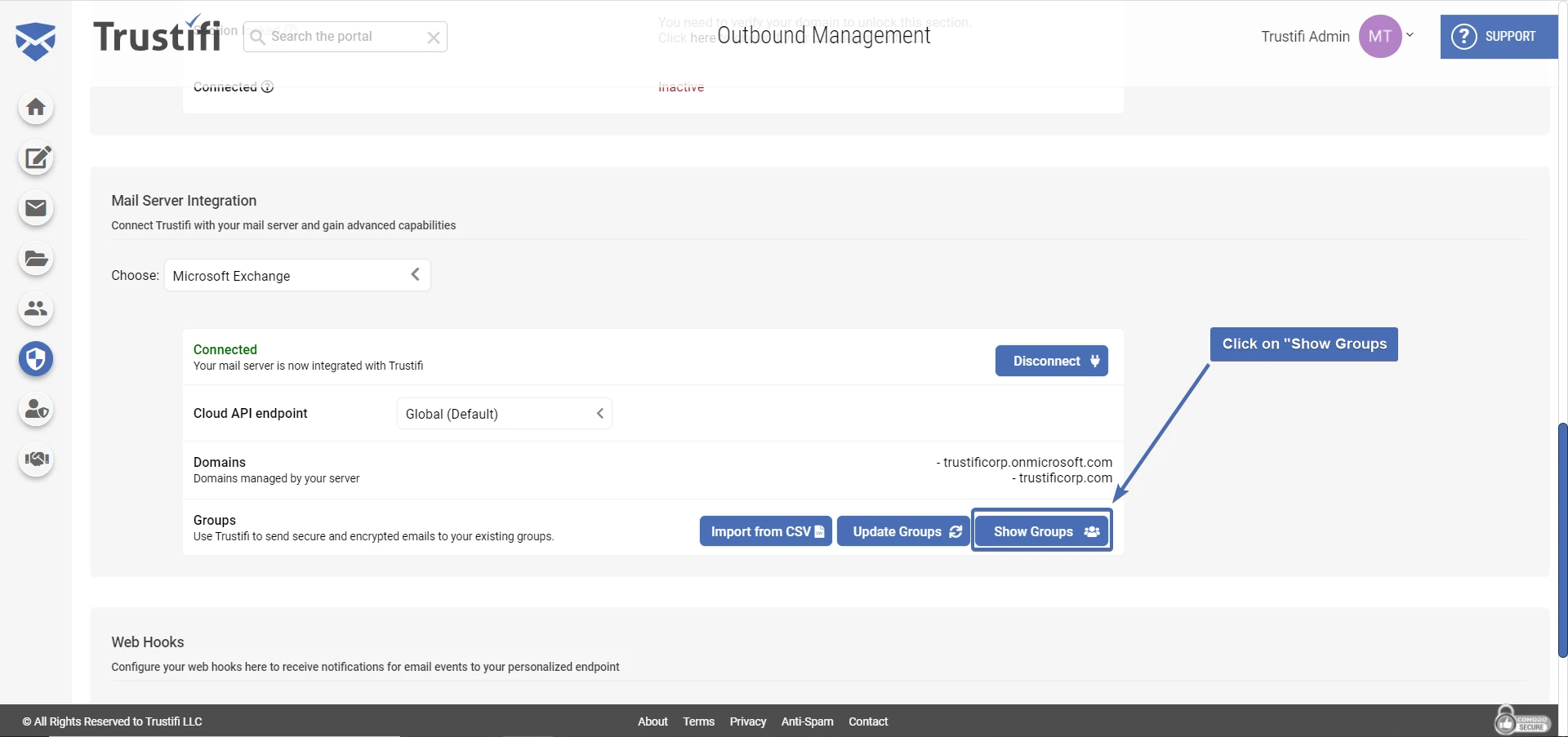Clicking on "Show Groups"