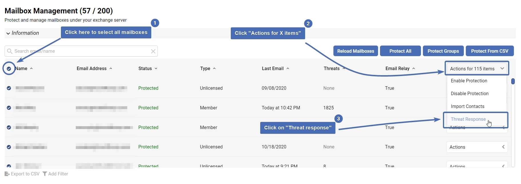 Selecting the "Threat Response" action