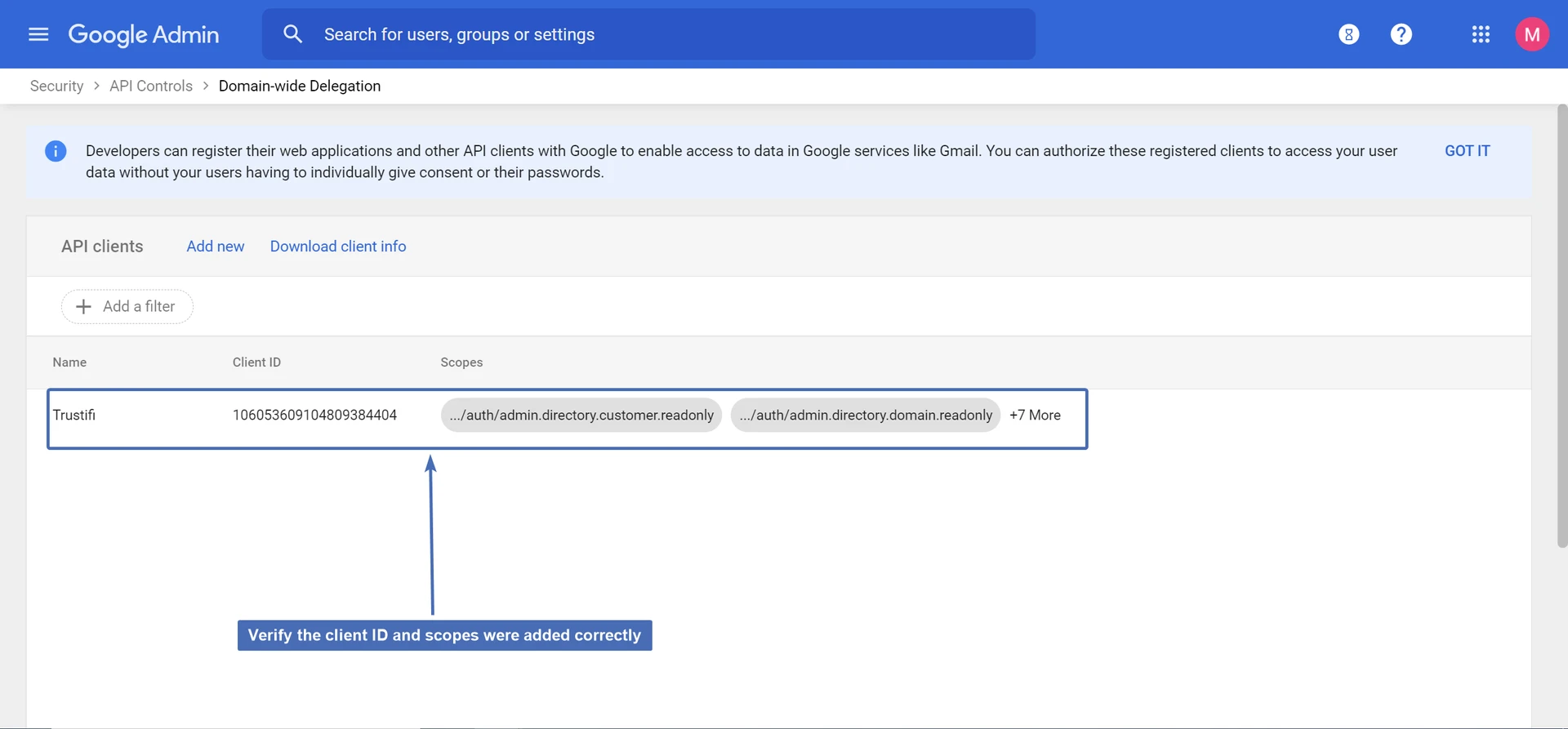 Verifying the API client
