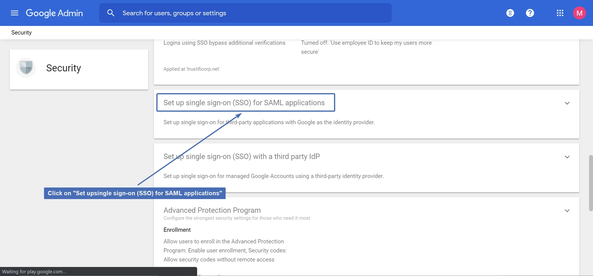 Navigating to "Set up single sign-on (SSO) for SAML applications"