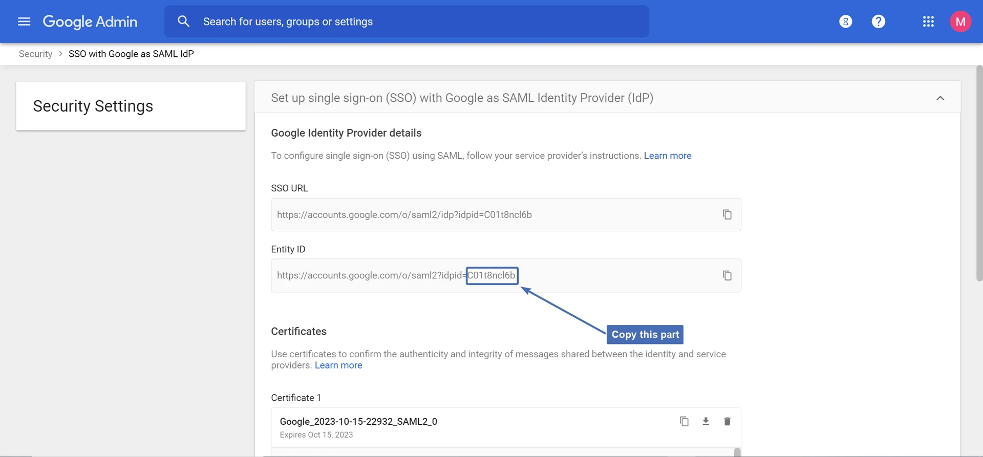 Copying the entity ID