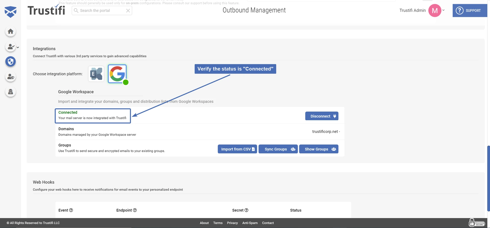 Verifying the connection