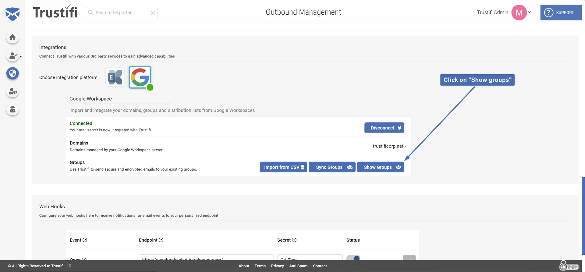 Displaying the groups