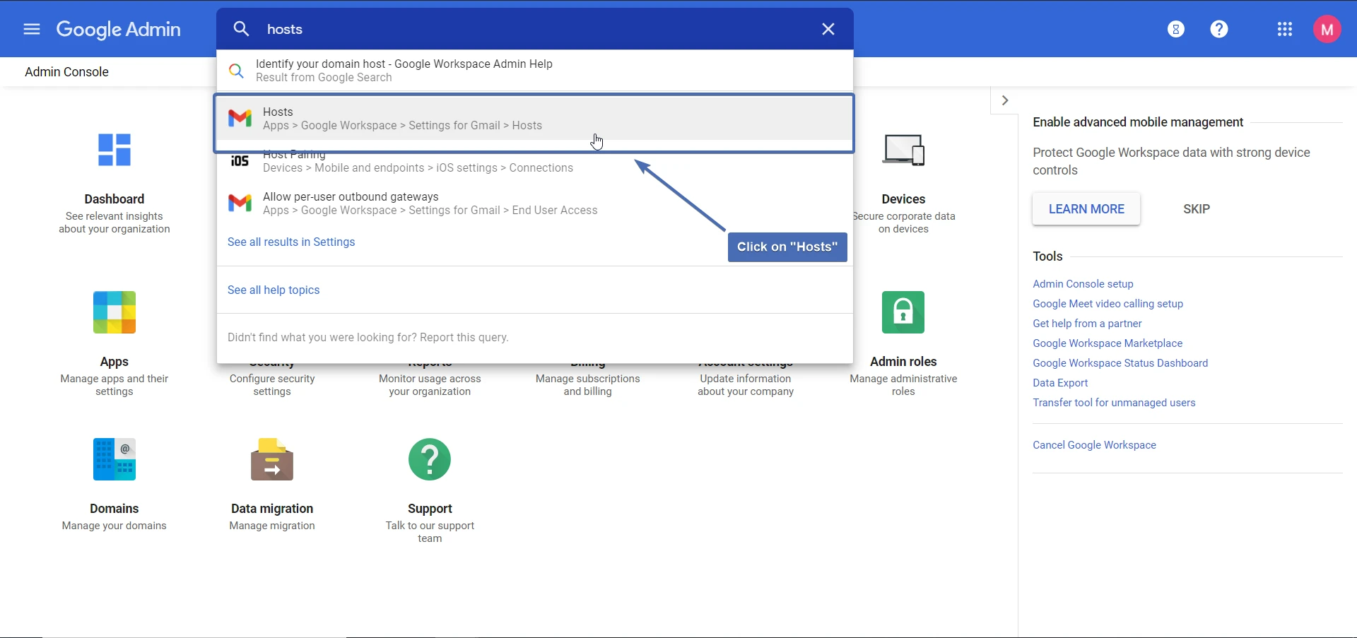 Navigating to "Hosts"