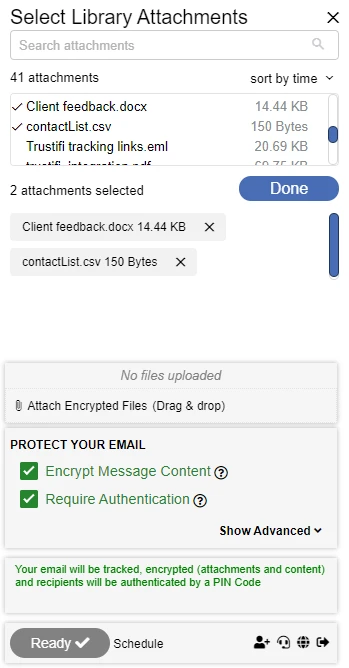Selecting files from my Trustifi library